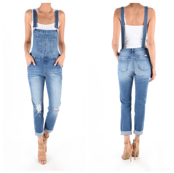 1 LEFT SALE-FIRM‼️5 🌟 Distressed Cuffed Overalls - Picture 2 of 3